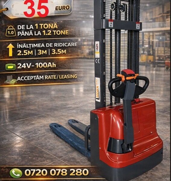 stivuitor electric depozit transpalet cu catarg pentru rafturi